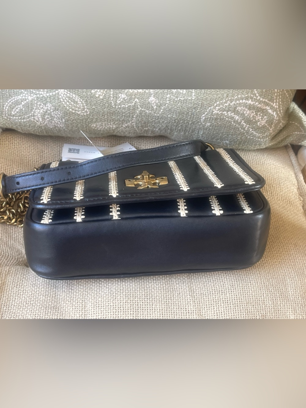 NWT Tory Burch Kira Whipstitch Leather Stripe Chain Shoulder Bag 🖤✨ - Picture 4 of 7